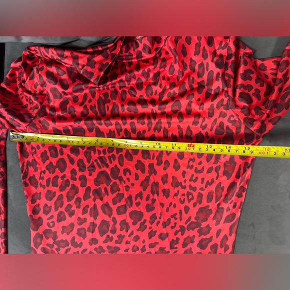 SEXY RED LEOPARD DRESS LONG SLEEVE BODYCON STRETCH - Picture 4 of 4